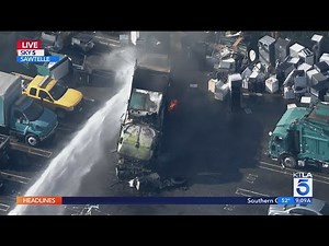 Trash truck with compressed gas cylinders goes up in flames on L.A.’s Westside