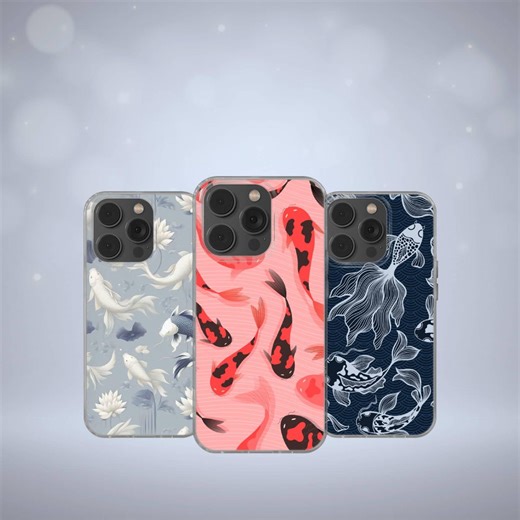 Fish Pattern Phone Case, Coral Blue Koi Aesthetic Clear Case for iPhone 15 Pro, Samsung S24, Google Pixel 8 - Etsy