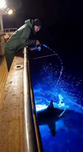 Magical Blue Glowing Shark Steals Tuna – Mind Blowing Night Footage!