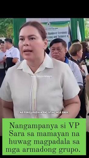 PROTECT THE YOUTH In an interview earlier today Vice President Sara Duterte said that her visit to Villahermosa Elementary School in Masbate was intended to campaign among parents and guardians urging them to take an active role in protecting the youth and steering them away from the influence of armed groups particularly the NPA. #SaraDuterte #SolidDuterte #Duterte | Goodvibesph