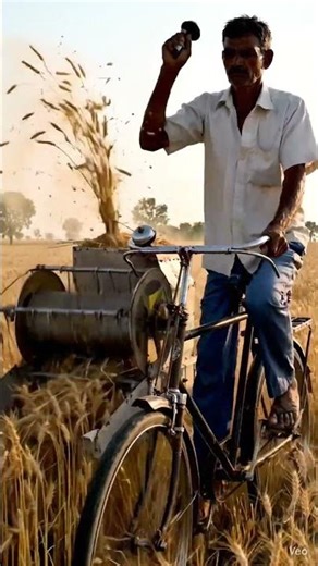 Portable Mini Harvesting Machine made of Bicycle