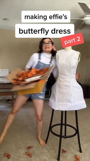 making effie’s butterfly dress, part 2: hotgluing 1000 butterfly wings! up next - the collar, hat, & wig! #hungergames #diy #fashion #cosplay #effie