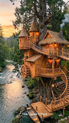 Epic Giant Treehouse Build Beside a River | Fantasy Forest Home
