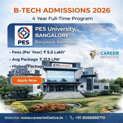 🎓 B.Tech Admissions Open 2026–2028 | PES Institute of Technology & Management. Build your future in engineering with B.Tech programs at PES Institute of Technology & Management. Admissions are now open through JEE Main & KCET scores. 📌 Apply early to secure your seat. 📞 Admission Guidance & Support: 📱 91 8088888710 🌐 www.careerinitiative.in #BTechAdmissions2026 #EngineeringAdmission #PESInstitute #JEEMain #KCET #BasantiDeviEducationalServices | Career Initiative