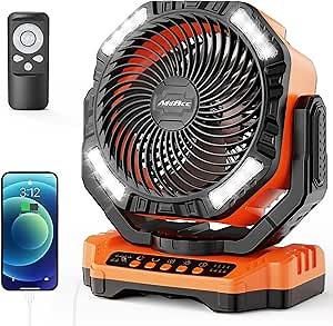40000mAh Battery Powered Camping Fan, 136Hrs Cooling, Rechargeable Fan High Velocity, Auto 45°/90° Oscillation, Remote & Timer Battery Operated for Car Travel RV Garage Patio Hurricane Emergency