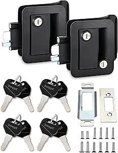 Engineering Plastic Camper Door Lock, RV Door Lock Replacement, Fit 3.65" x 2.95" Hole, for Motorhome,RV Camper,Entrance Front Door, 2 Lock+8 Key Aliked