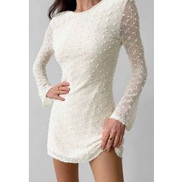 Flock Dot Open Back Pointelle Knit Mini Dress