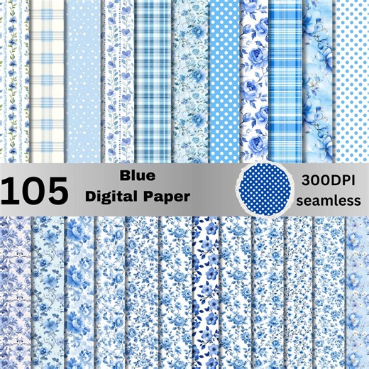 105 Seamless Blue Digital Paper Pack, Blue Pattern Backgrounds, Scrapbooking, Craft Paper, Unlimited Commercial Use - Etsy