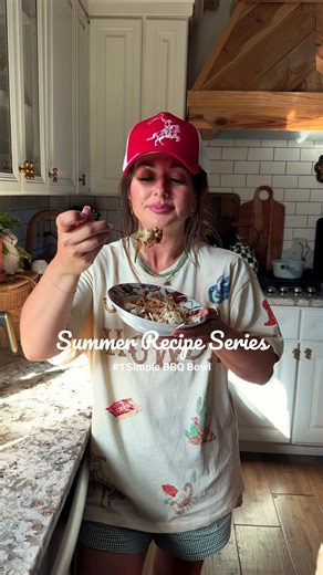 Summer Recipe Series No. 1 Simple BBQ Bowl #summermashup #easyrecipe BBQ: Add pork loin, water and liquid smoke to the crockpot • Cook on low for 6hrs • Drain and shred • Add Honey BBQ Sauce, Heinz 57 and more Liquid Smoke • (all seasoning is to taste) SLAW: Combine 1 tablespoon brown sugar, 3 tablespoons red wine vinegar, 2 tablespoons virgin olive oil, 1 teaspoon garlic salt • Combine with 2 cups green and red cabbage BEANS: • Bushes Homestyle Baked Beans are always a winner ASSEMBLE YOUR BOWL