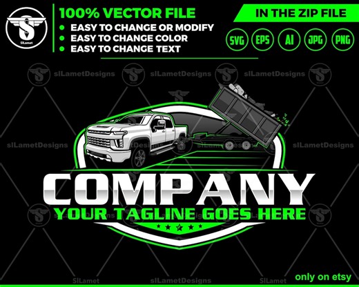 Editable Pickup Truck and Dump Trailer Logo: Professional Vector (SVG & AI) - Etsy