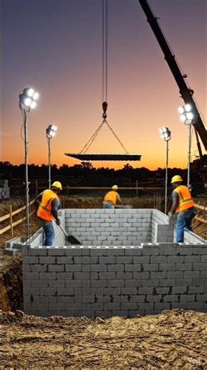 High-speed time-lapse of construction workers building a cinder block bunker in #negis #hillslope