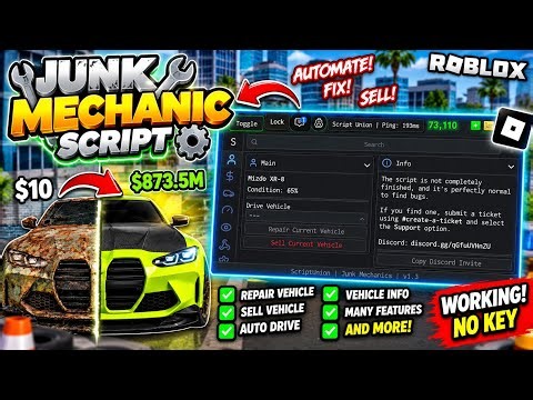 Junk Mechanics Script - NO KEY | Auto Repair, Auto Buy Cars, Auto Sell, Auto Tune & More!