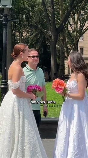two strangers in a wedding dress meet