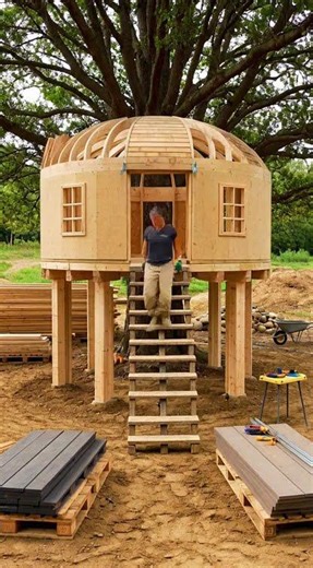 round treehouse build step by step 🌲⭕ satisfying timelapse #shorts #diy #treehouse