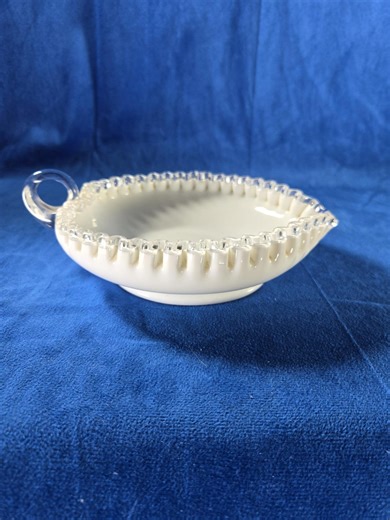 Vintage Fenton Silvercrest Milk Glass Handled Dish – Ruffled Edge Leaf Bowl - Etsy