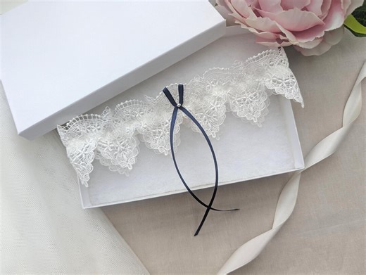 Lace Bridal Garter With Navy Blue Bow and Pearl, Wedding Keepsake Garter for Bride - Etsy