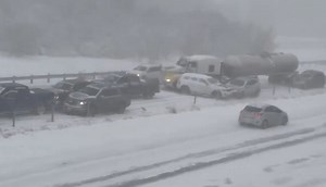 Earlier this evening the ongoing blizzard whiteout conditions caused a multi-vehicle crash along I-35W near Lino Lakes, MN, a suburb north of St. Paul, Minnesota! Injuries unknown! Permission: TrafficVideoGal (via Twiiter) | Live Storm Chasers
