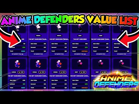 Anime Defenders VALUE LIST!! (Roblox)