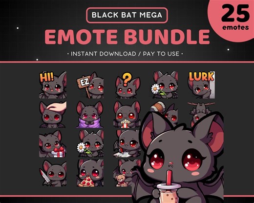 Bat Twitch Emote Bundle 25x - Discord Emote Pack, Cute Funny Animal, Streaming Assets, Gaming, Halloween, Night, Nocturnal, Horror, Goth - Etsy