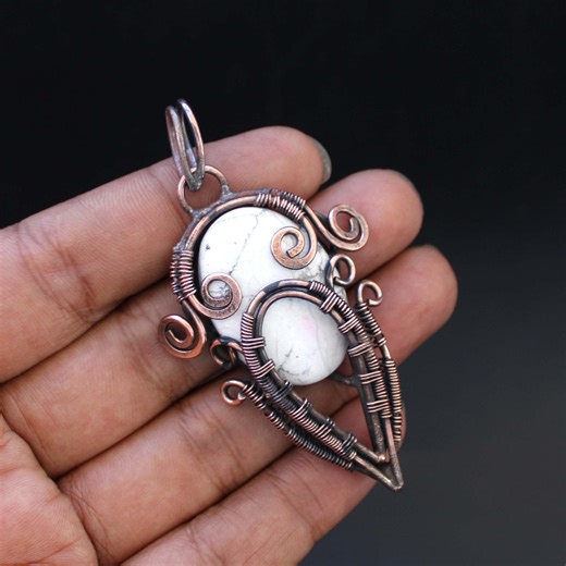 Howlite Pendant Howlite Jewelry Copper Wire Wrapped Pendant Handmade Pendant Copper Wire Wrapped Jewelry Copper Chain Anniversary Gift - Etsy