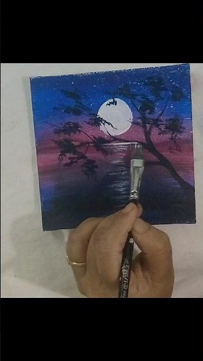 Moonlight Night Drawing for Beginners | Simple Landscape