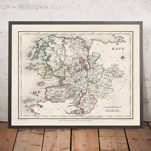 Old Map of County Mayo by Samuel Lewis, 1844: Westport, Ballina, Castlebar, Achill Island, Clew Bay - Etsy