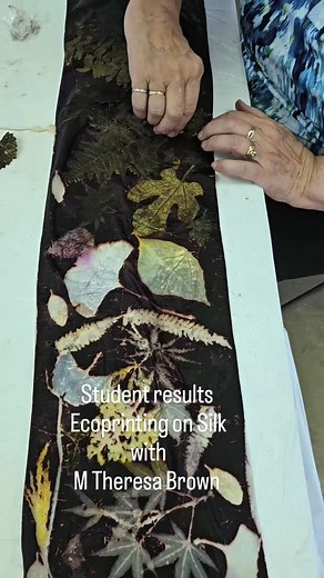 This first time student did an amazing job on her first Ecoprinted Design on silk! She was delighted with her results 😍 #thesilkthread #mtheresabrown #botanicalprinting #ecoprintworkshops #ecoprint #ecoprintincolor | The Silk Thread