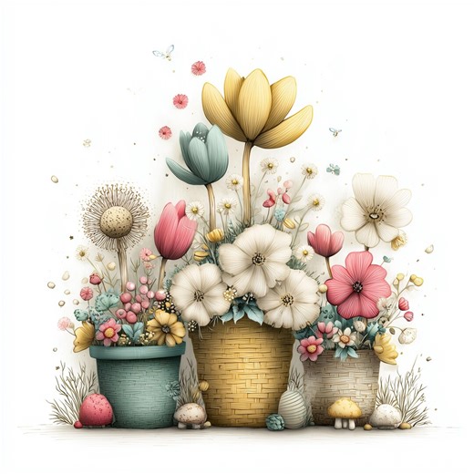 15 PNG Whimsical Flowers Spring Clipart: Floral Graphics (Digital Download)