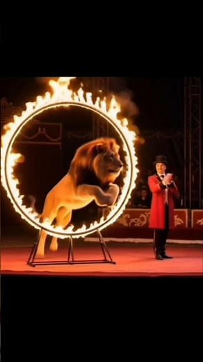 Lion Jump Through Fire Ring | Real Circus Show Performance #shorts