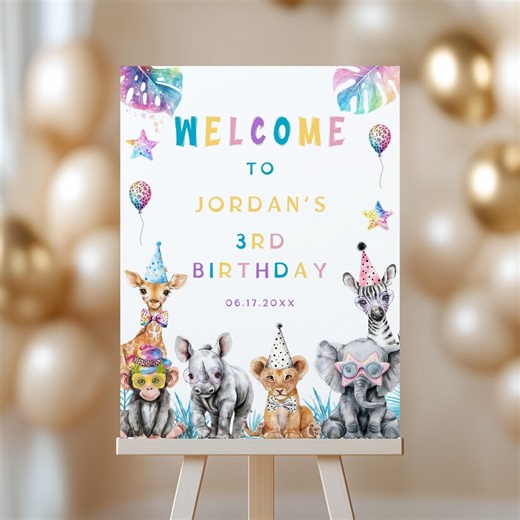 Editable Party Animals Birthday Welcome Sign, Safari Animal Birthday Poster, (digital Download) - Etsy