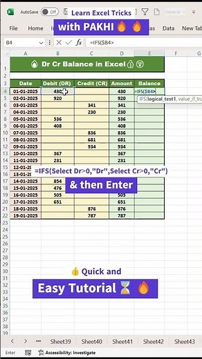 Dr Cr Balance in Excel || Debit and Credit using Format Cells in Excel👍⌛🔥 | #spreadsheet #shorts