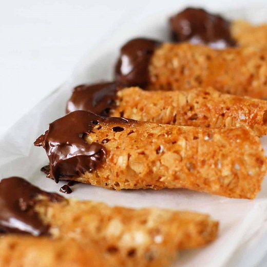 Chocolate Dipped Lace Cookies (Vegan, Gluten Free).