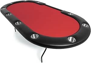 BBO Poker Aces Pro Folding Poker Table for 10 Players with Red Felt Playing Surface, 96-Inch Oval