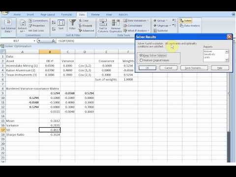 Sharpe Ratio Maximization with Excel Solver