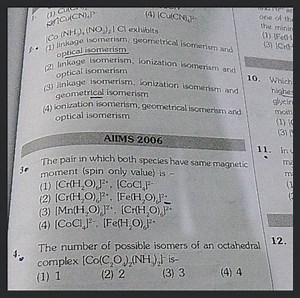 The number of possible isomer of an octahedral complex \left[\m... | Filo