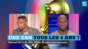 401K views · 4.5K reactions | #CAN ⚽ Gianni Infantino, le patron de la Fifa, a proposé que la Coupe d'Afrique des nations se tienne tous les quatre ans, au lieu de deux actuellement. Si l'idée ne semble pas déplaire à l'ex-internationale ivoirien Didier Drogba, elle est perçue comme une ingérence par la star camerounaise Samuel Eto'o | FRANCE 24 | Facebook