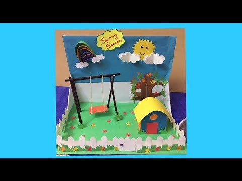 How to make 3d spring season model step by step|spring season miniature for school project