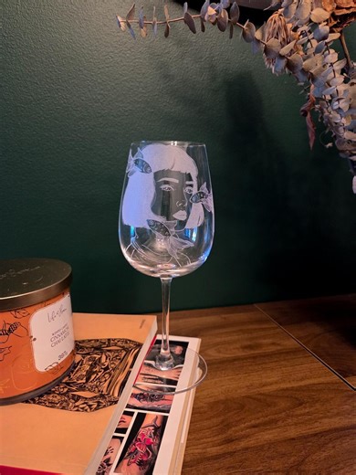 Hand Engraved Girl & Goldfish Wine Glass - Unique Artisan Glassware, Personalized Gift - Etsy