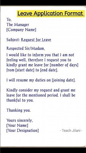 Best Leave Application | How to write leave Application | Leave application in English