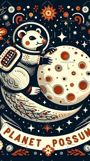 🚀🦝 𝗣𝗹𝗮𝗻𝗲𝘁 𝗣𝗼𝘀𝘀𝘂𝗺 - 𝗖𝗼𝘀𝗺𝗶𝗰 𝗦𝗰𝗮𝗻𝗱𝗶𝗻𝗮𝘃𝗶𝗮𝗻 𝗙𝗼𝗹𝗸 𝗔𝗿𝘁 𝗯𝘆 𝗵𝗲𝗶𝗱𝗶𝗮𝗻𝗻𝗲𝗺𝗼𝗿𝗿𝗶𝘀 © Sending a cheerful thank you to the supporter in NSW, Australia, who chose this whimsical tote bag! This design captures a playful possum floating through the cosmos, surrounded by stars, planets, and vibrant Scandinavian folk art flowers. The symmetry and bright colors give the scene a fantastical, cheerful atmosphere that is truly out of this world! 𝗜𝗳 𝘆𝗼𝘂 𝗰𝗼𝘂𝗹�