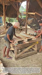 Fast-Paced Wooden Pallet Assembly Line in Action