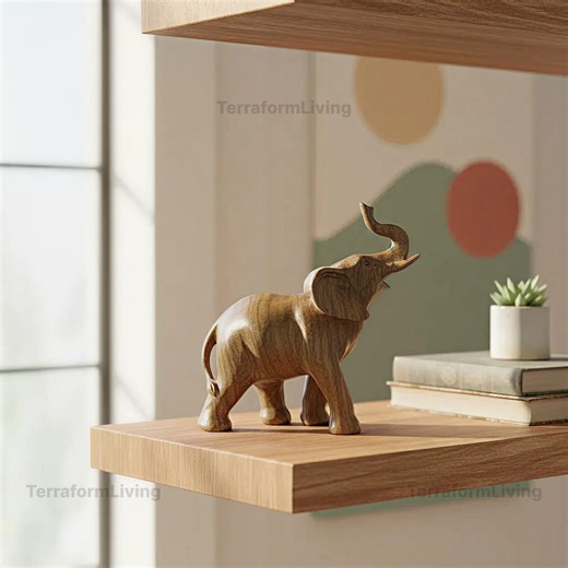 Lucky Elephant Figurine | African Wood Style Home Decor | Wisdom - Etsy