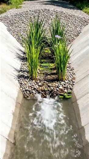 Transforming a simple drainage channel into a beautiful flowing stream ✨