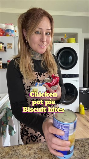 These cute little pot pie bites are almost always a hit even with the kids! Let’s make an easy throw it in the oven dinner. #chickenpotpie #easyrecipe #dinnerideas #quickmeals #momsoftiktok