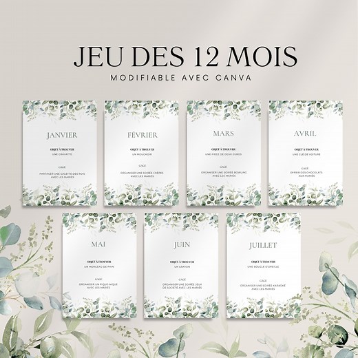 Jeu des douze mois, Activité idéale pour animer un mariage - Jeux mariage en français modifiable avec Canva - Etsy France