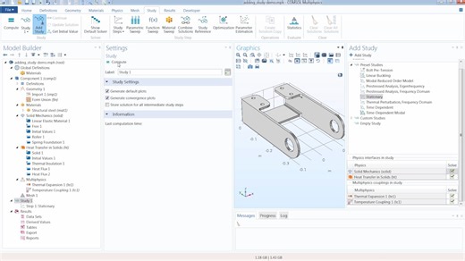 在 COMSOL Multiphysics 模型中添加和运行研究