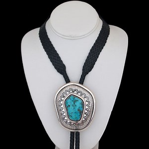 Navajo High Grade Morenci Turquoise Bolo Tie - Allison Lee (#196)