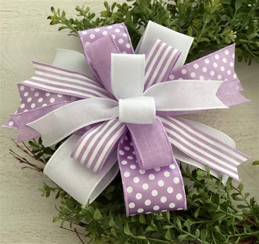 Purple & White Spring Wreath Bow, Summer Wreath Bow, Lantern Bow, Spring Door Hanger Bow, Wreath Embellishment, Easter Bow - Etsy