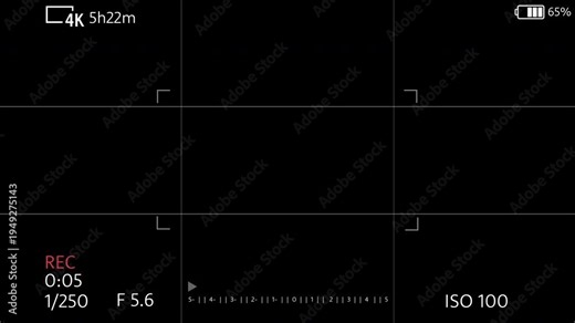 Camera Viewfinder Overlay HUD | 4K Recording Frame, REC Indicator, Battery, ISO, Shutter Speed Camera Interface for Video Editing, Filmmaking Screen Display, Cinematic Camera UI