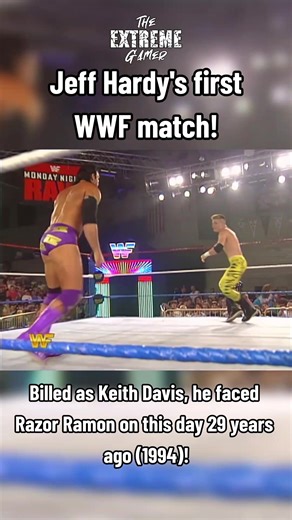 On this day 29 years ago (1994), Jeff Hardy had his first match televised for the WWF, facing Razor Ramon on an episode of Monday Night Raw from the Struthers Fieldhouse in Struthers, Ohio. Taped on May 23rd of 1994, Jeff is actually introduced as Keith Davis! This would be the one and only occasion he is billed as Keith, as he would be introduced as Jeff Hardy for his next match, against The 1-2-3 Kid, taped 2 days after this one. #wwf #attitudeera #wwe #wwfattitude #wcw #ecw #rawiswar #mondayn